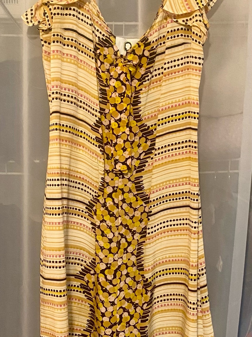 Mayle Cream and Yellow Striped Floral Panel Dress